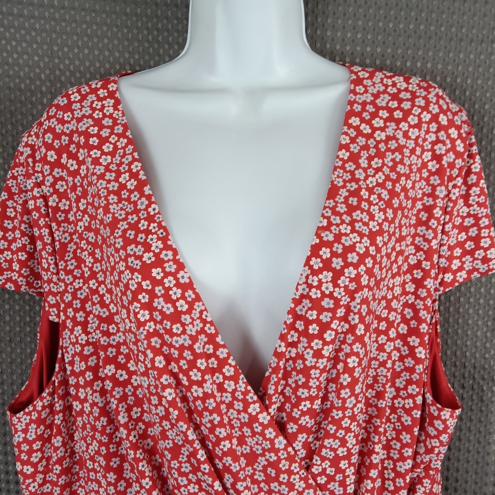 Jessica Howard Red White Floral Faux Wrap Dress Plus Size 24W Short Sleeve Midi - Picture 4 of 16